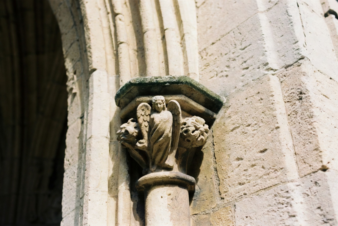 Detail of carved stone at Westminster Abbey's exterior.